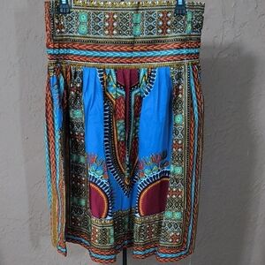 NWT Besly African Fashion Blue and Red A-Line Midi Skirt Size M